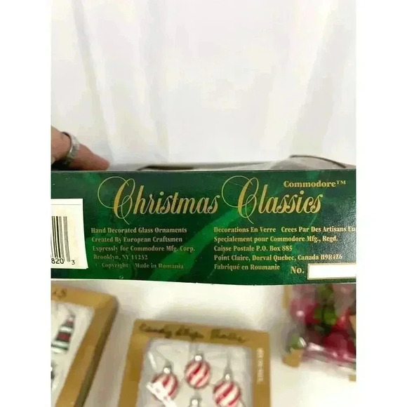 VTG 5 Boxes Christmas Ornaments Apples Foil Commodore Imported Candy Stripes - Picture 9 of 15